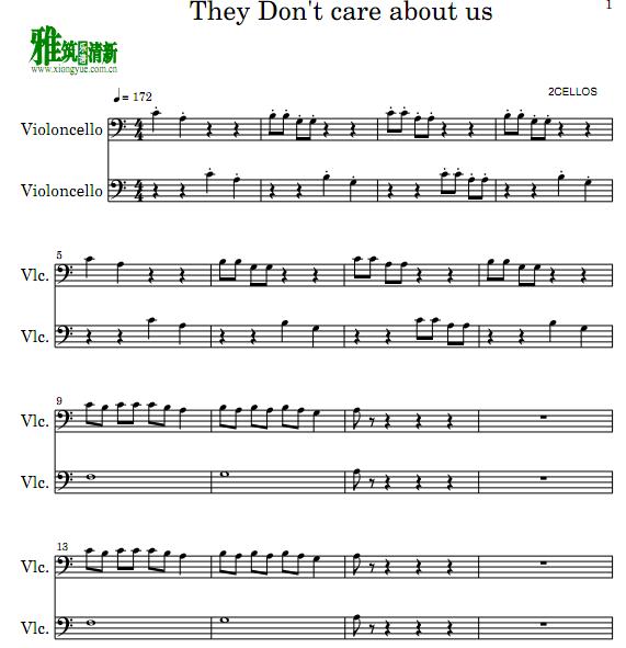 2CELLOS - They Don't care about us大提琴二重奏谱