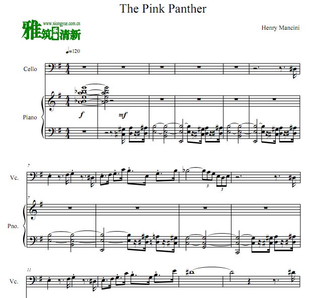 The Pink Panther 粉红豹大提琴钢琴合奏谱