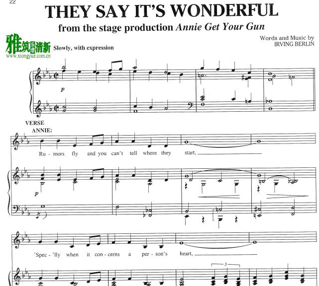 Annie Get Your Gun - They Say It's Wonderful歌谱 正谱 钢琴谱