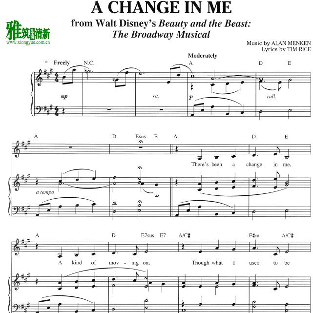 美女与野兽 A Change in Me 正谱 钢琴伴奏谱
