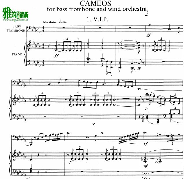Gordon Jacob 雅各布 浮雕Cameos低音长号钢琴伴奏谱