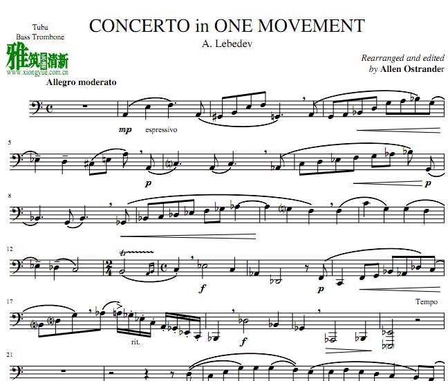 Lebedev列别杰夫  协奏曲 Concerto in One Movement低音长号谱