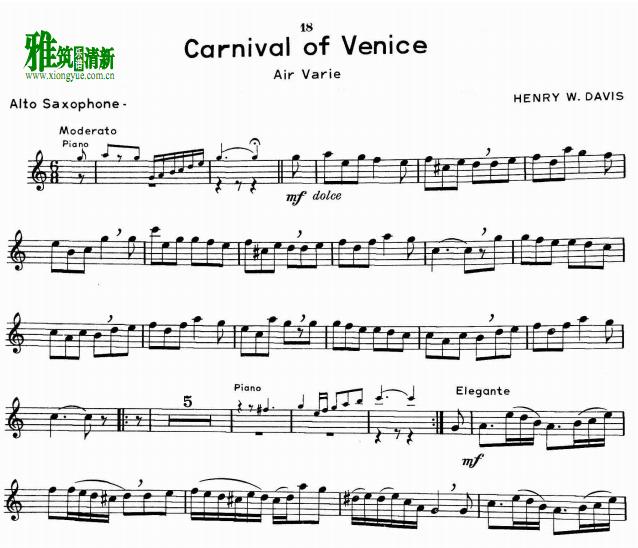 H. W. Davis - Carnaval of Venice萨克斯谱