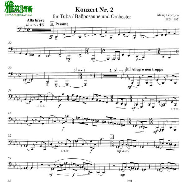 Alexej Lebedjew -  Koncert Nr 2低音长号谱