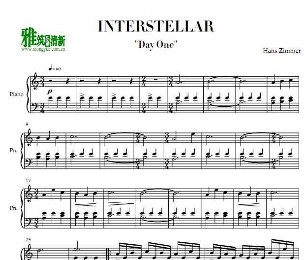 Interstellar星际穿越 - Day One钢琴谱