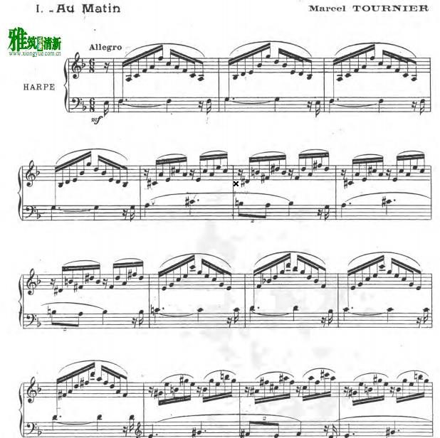 Tournier  图尼埃 Au Matin 竖琴谱