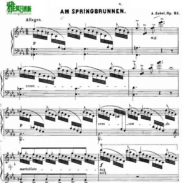 zabel 扎贝尔 la source am springbrunnen op.23竖琴谱