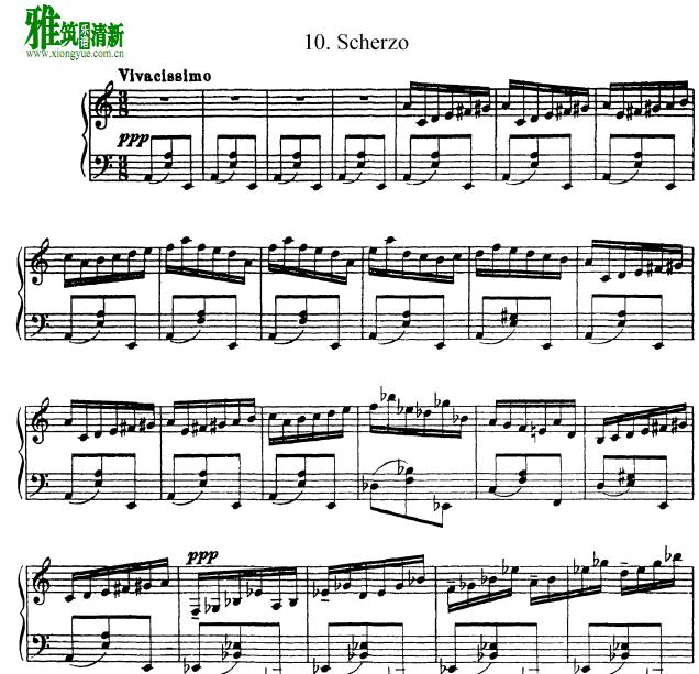 普罗科菲耶夫Prokofiev - Scherzo a小调谐谑曲 op.12 no.10钢琴谱