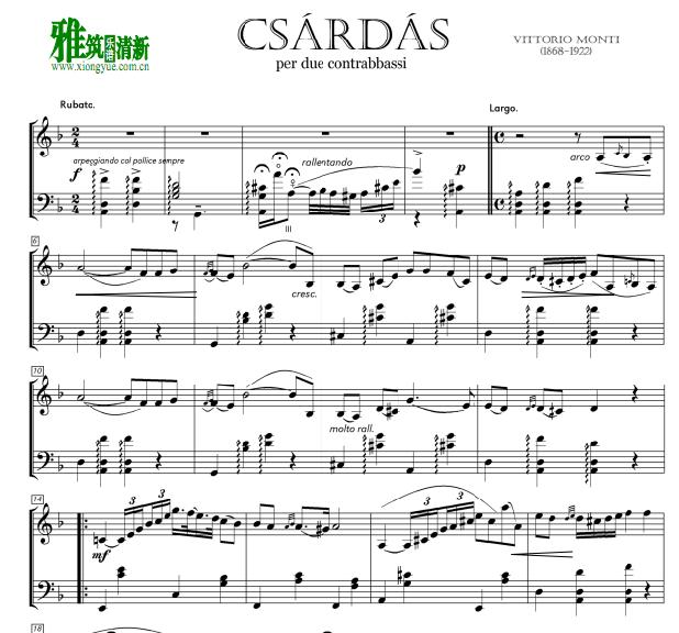 Czardas 查尔达什舞曲 低音提琴二重奏谱