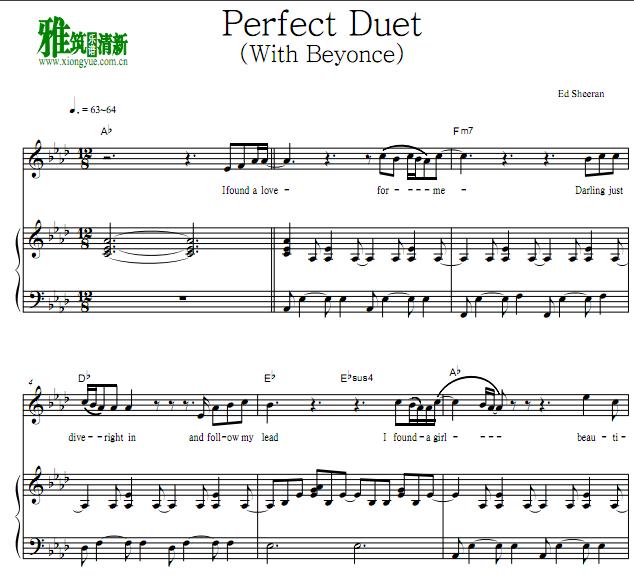 Ed Sheeran Beyonce - Perfect Duet钢琴伴奏谱