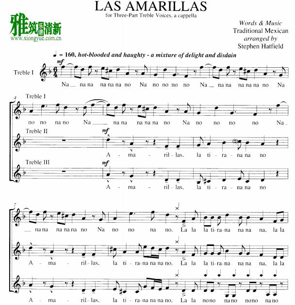 Las Amarillas三声部阿卡贝拉谱