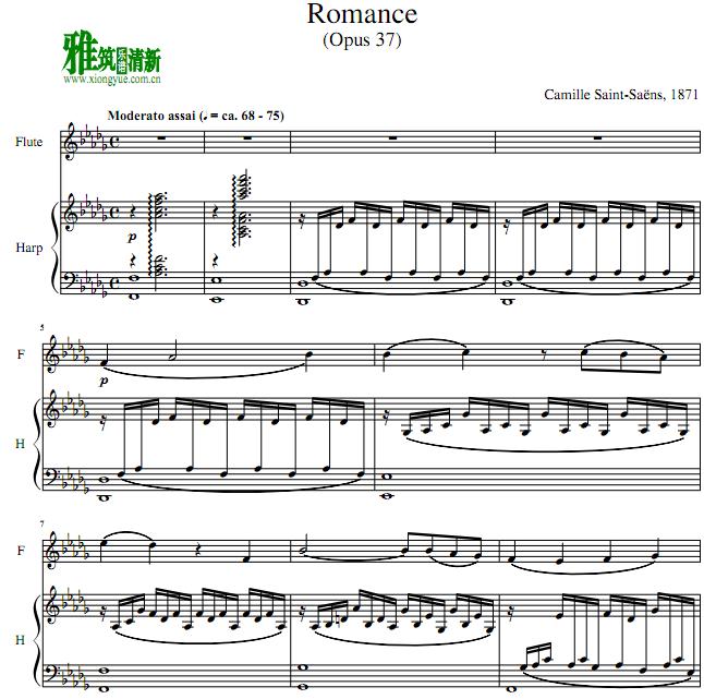 SAINT SAENS Romance圣桑 浪漫曲 长笛竖琴二重奏谱