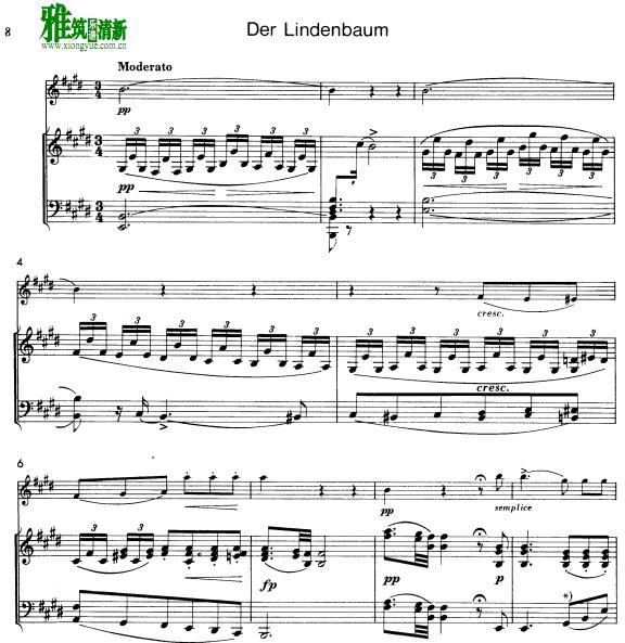 舒伯特 菩提树 Der Lindenbaum 长笛钢琴伴奏谱