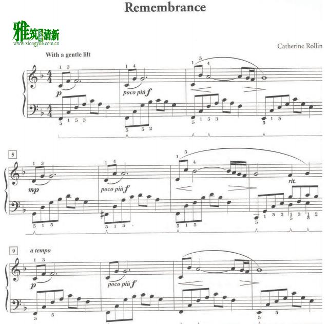 Catherine Rollin - Remembrance钢琴谱
