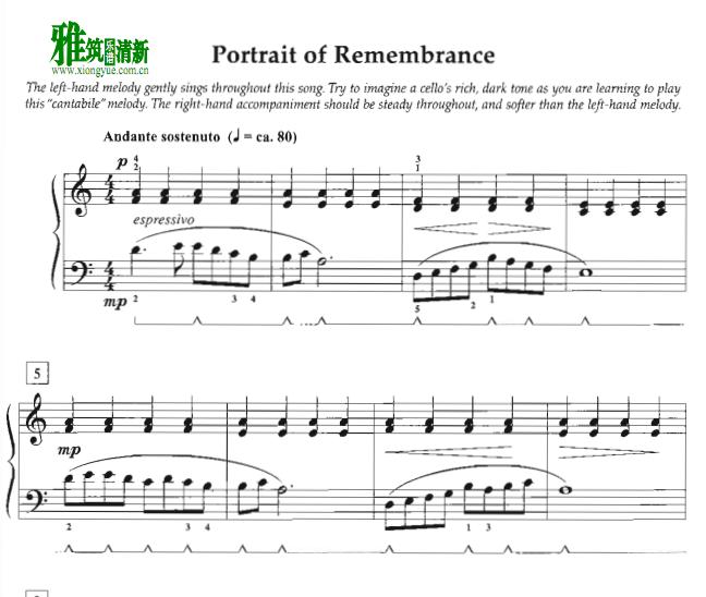 Timothy Brown - Portrait of Remembrance 钢琴谱