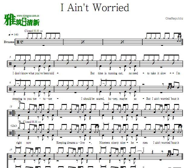 OneRepublic - I Ain't Worried 架子鼓谱