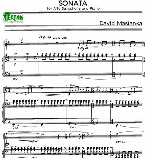 大卫 马斯兰卡 David Maslanka萨克斯管奏鸣曲 钢琴伴奏谱