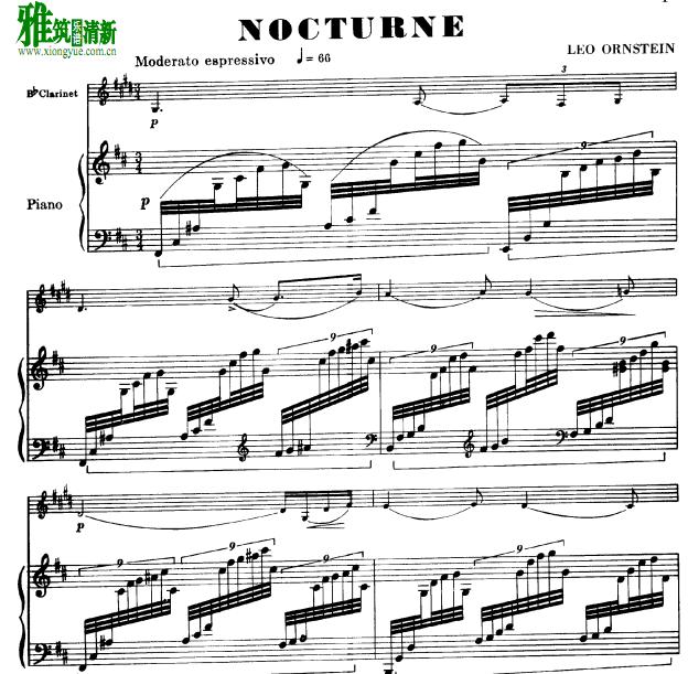 Leo Ornstein 利奥·奥恩斯坦 NOCTURNE 单簧管钢琴伴奏谱