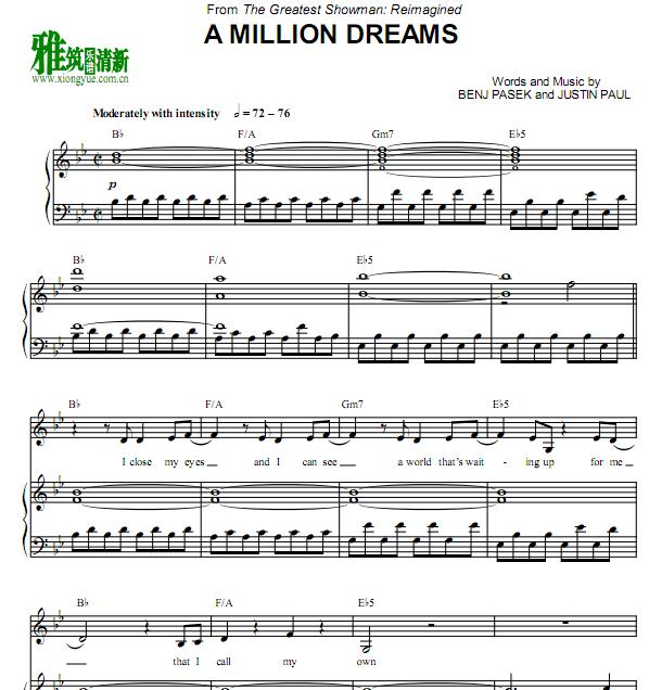 A Million Dreams 降b调钢琴伴奏谱