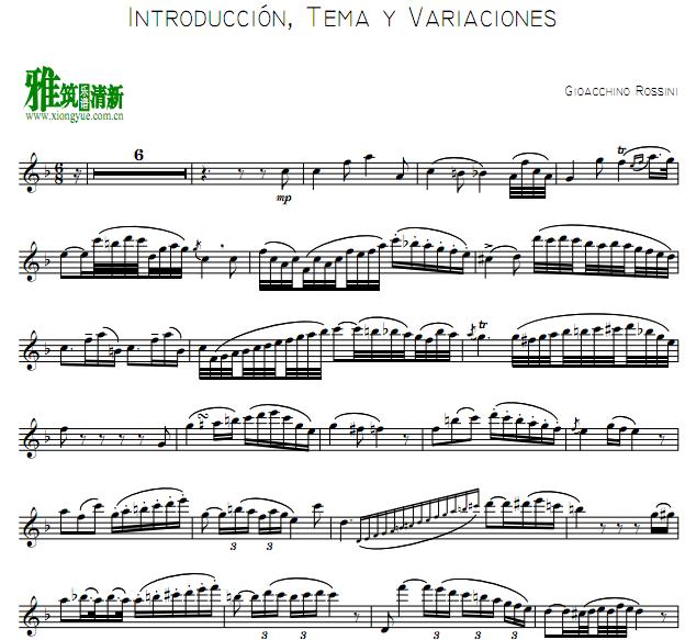 Gioachino Rossini - Introduction, Theme and Variations for Clarinet单簧管谱