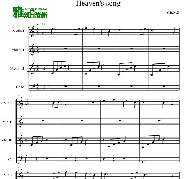 S.E.N.S. -  Heaven's Song 小提大提四重奏谱