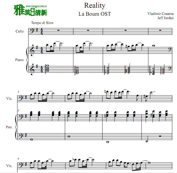 初吻 La Boum插曲  - Reality大提琴谱