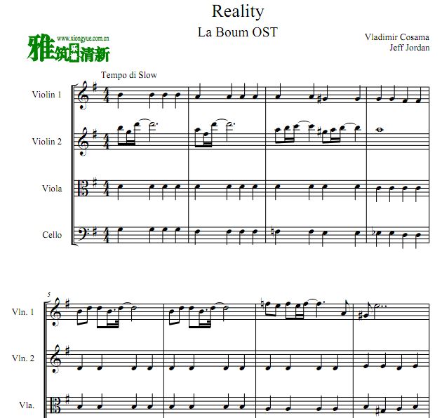 电影初吻插曲  - Reality弦乐四重奏谱
