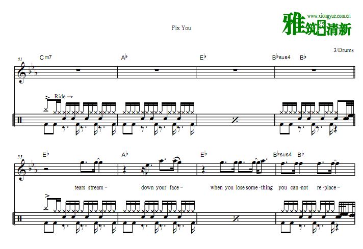 Coldplay 酷玩乐队鼓谱 - Fix You 鼓谱