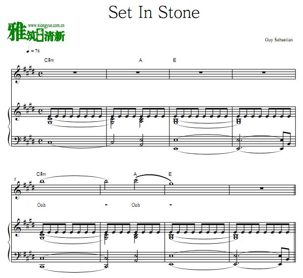 Guy Sebastian - Set In Stone 歌谱 弹唱钢琴谱