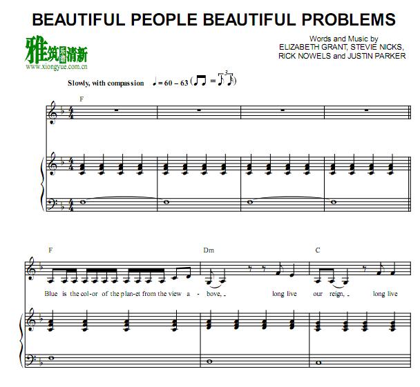 Lana Del Rey - Beautiful People Beautiful Problems钢琴伴奏谱
