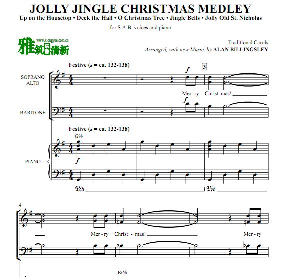 欢乐圣诞歌曲串烧 Jolly Jingle Christmas Medley 三声部合唱谱