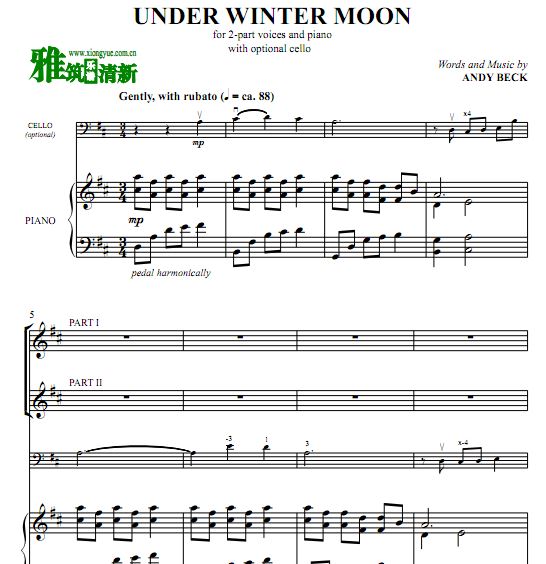 Under Winter Moon 二声部合唱谱