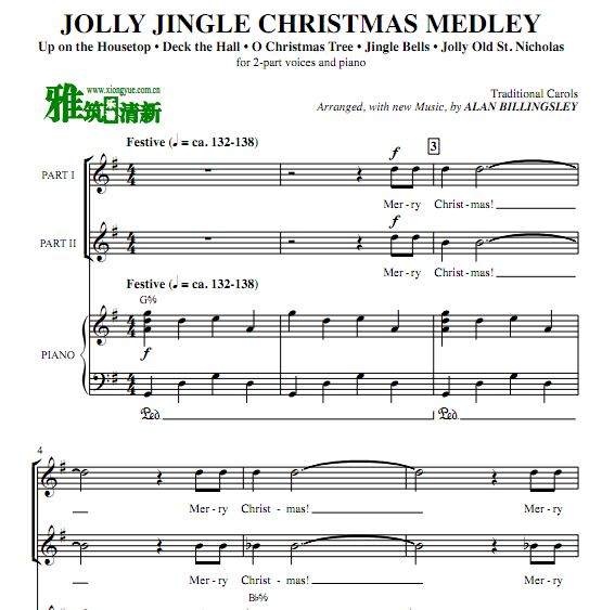 欢乐圣诞歌曲串烧 Jolly Jingle Christmas Medley二声部合唱钢伴谱