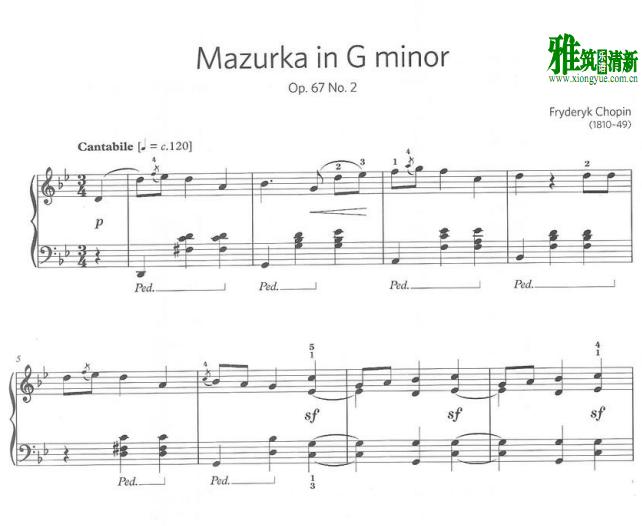 肖邦 G小调玛祖卡舞曲钢琴谱
