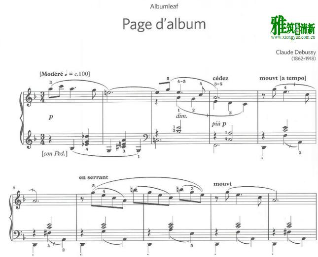 Debussy - Page d'album钢琴谱