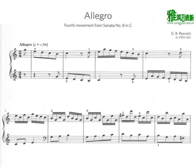 Pescetti Allegro from Sonata No. 8 钢琴谱