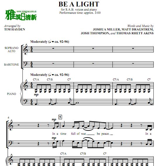 Be A Light 三声部合唱谱