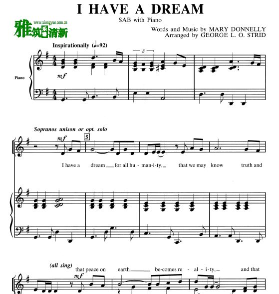 I Have A Dream 三声部合唱谱 钢琴伴奏谱