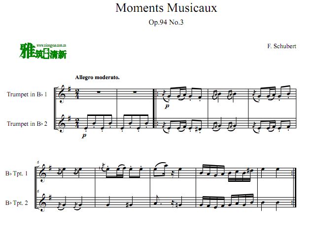 舒伯特 Moments Musicaux No.3 小号二重奏谱