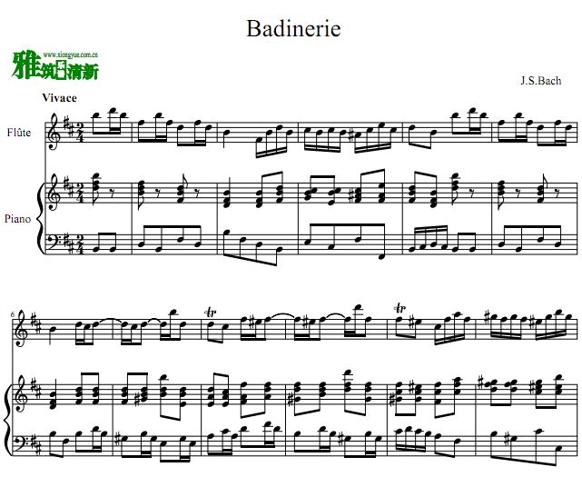 巴赫 谐谑曲  badinerie长笛钢琴伴奏谱