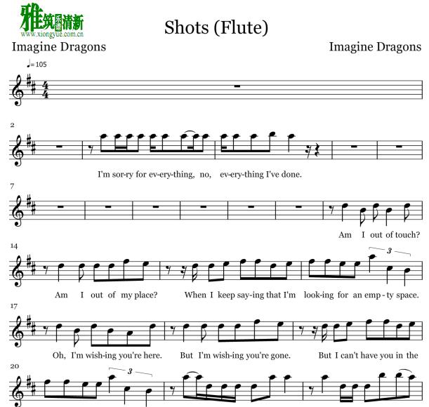 Imagine Dragons - Shots长笛谱