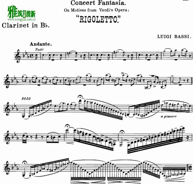 Luigi Bassi - Fantasia da concerto Rigoletto单簧管谱