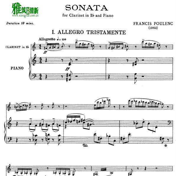 francis poulenc sonata 单簧管钢琴伴奏谱