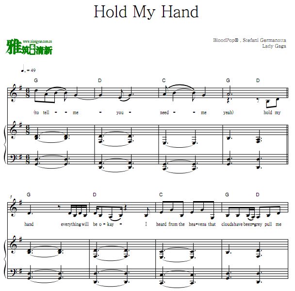 Lady Gaga-Hold My Hand 歌谱 正谱
