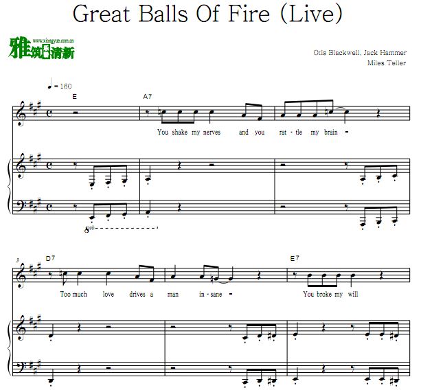 壮志凌云2:独行侠 Great Balls Of Fire 弹唱钢琴谱 歌谱
