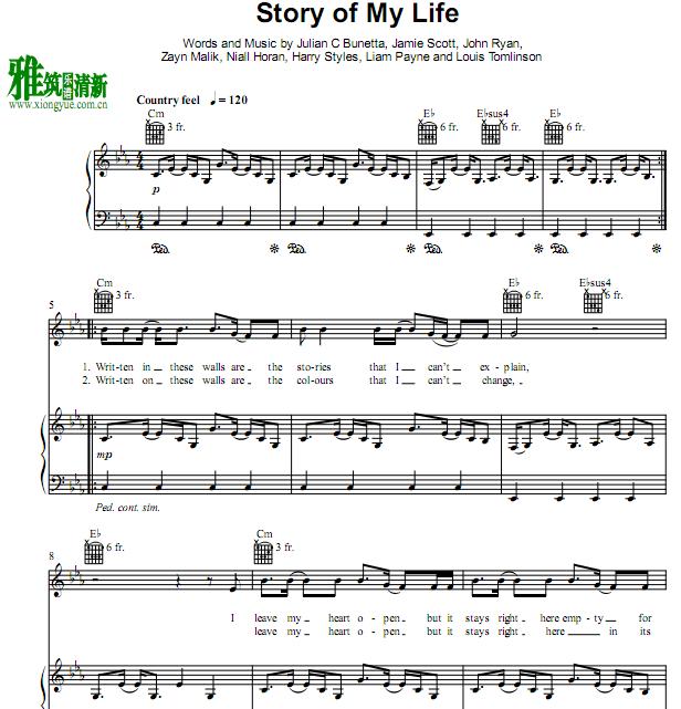 one direction - story of my life 钢琴伴奏谱