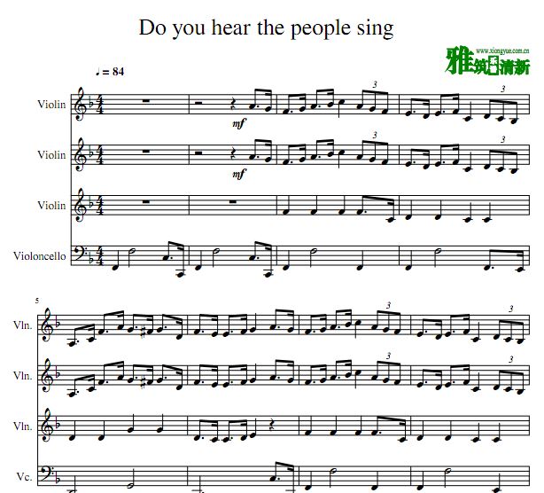 Do You Hear The People Sing 二小提琴中提琴大提琴合奏谱