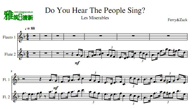 Do You Hear The People Sing双长笛谱