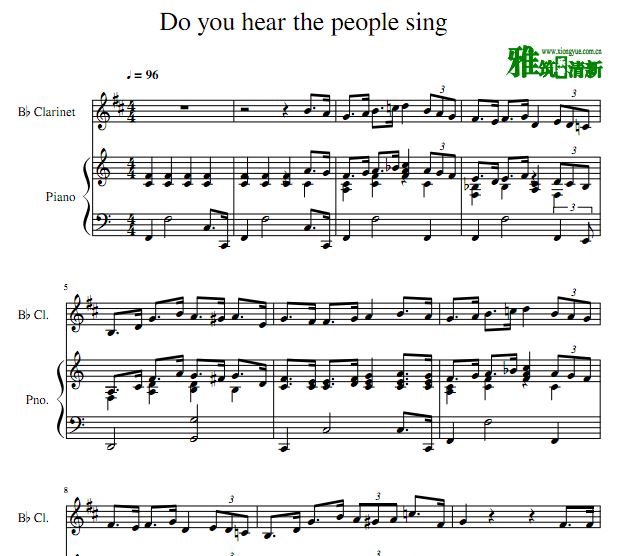 悲惨世界 Do You Hear The People Sing 单簧管钢琴伴奏谱