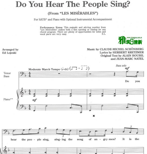 Do You Hear The People Sing 四声部合唱谱 钢伴谱